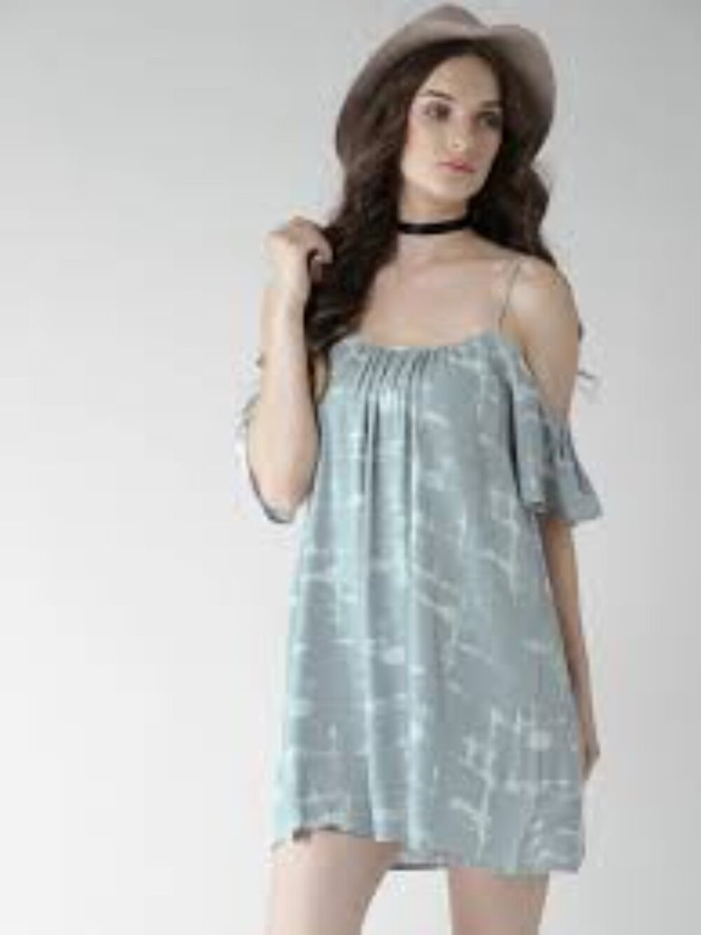Forever 21 Blue Printed A-Line Cold Shoulder Dress - Picture 2 of 6